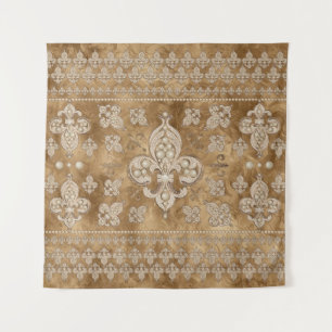 Fleur-de-lis Luxus Perle und Goldverzierungen Wandteppich