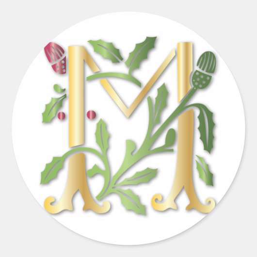 Fleur-de-lis M Monogramm Runder Aufkleber (Vorderseite)