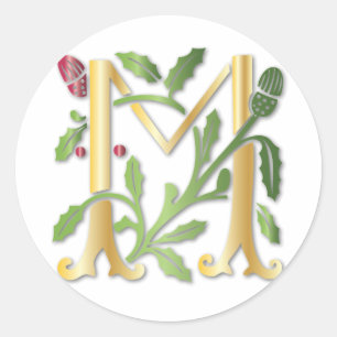 Fleur-de-lis M Monogramm Runder Aufkleber