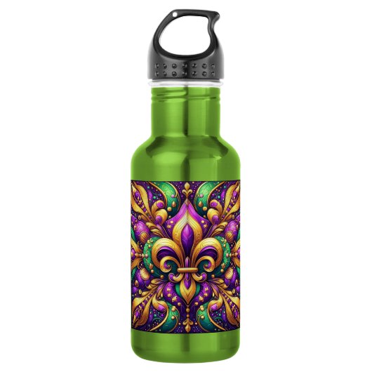 Fleur de Lis Mardi Gras Edelstahlflasche (Vorderseite)