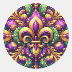 Fleur de Lis Mardi Gras Runder Aufkleber