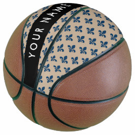Fleur de Lis, Marineblau auf Beige, Royal, Ihr Nam Basketball