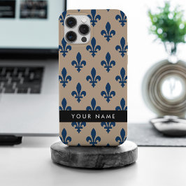 Fleur de Lis, Marineblau auf Beige, Royal, Ihr Nam Case-Mate iPhone Hülle
