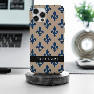 Fleur de Lis, Marineblau auf Beige, Royal, Ihr Nam Case-Mate iPhone Hülle