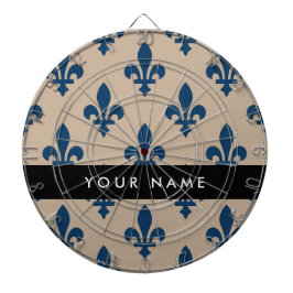 Fleur de Lis, Marineblau auf Beige, Royal, Ihr Nam Dartscheibe
