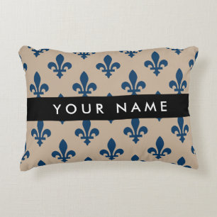 Fleur de Lis, Marineblau auf Beige, Royal, Ihr Nam Dekokissen