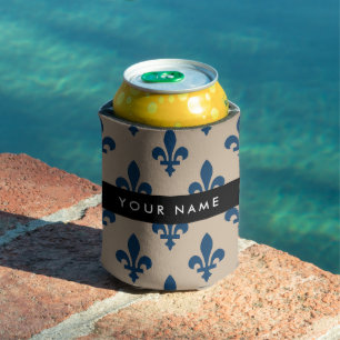 Fleur de Lis, Marineblau auf Beige, Royal, Ihr Nam Dosenkühler
