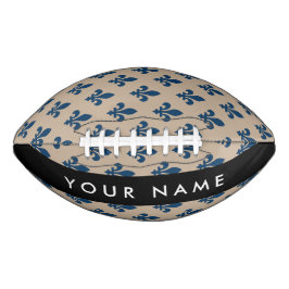 Fleur de Lis, Marineblau auf Beige, Royal, Ihr Nam Football