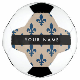 Fleur de Lis, Marineblau auf Beige, Royal, Ihr Nam Fußball