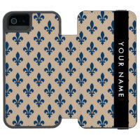 Fleur de Lis, Marineblau auf Beige, Royal, Ihr Nam