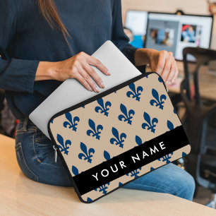 Fleur de Lis, Marineblau auf Beige, Royal, Ihr Nam Laptopschutzhülle