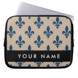 Fleur de Lis, Marineblau auf Beige, Royal, Ihr Nam Laptopschutzhülle