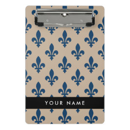 Fleur de Lis, Marineblau auf Beige, Royal, Ihr Nam Mini Klemmbrett