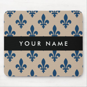 Fleur de Lis, Marineblau auf Beige, Royal, Ihr Nam Mousepad