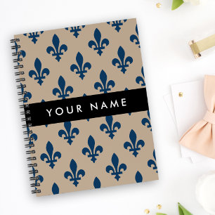 Fleur de Lis, Marineblau auf Beige, Royal, Ihr Nam Notizblock