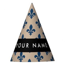 Fleur de Lis, Marineblau auf Beige, Royal, Ihr Nam Partyhütchen