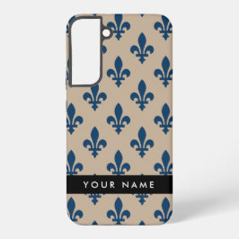 Fleur de Lis, Marineblau auf Beige, Royal, Ihr Nam Samsung Galaxy Hülle