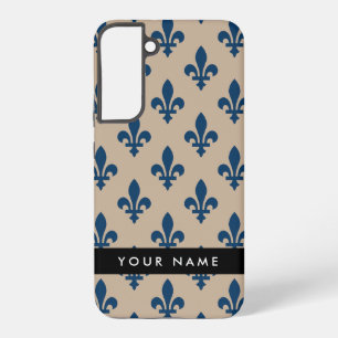 Fleur de Lis, Marineblau auf Beige, Royal, Ihr Nam Samsung Galaxy Hülle