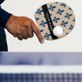 Fleur de Lis, Marineblau auf Beige, Royal, Ihr Nam Tischtennis Schläger
