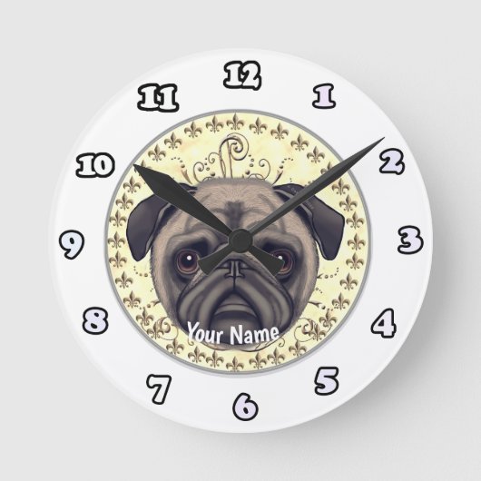 Fleur De Lis Mops Uhr (Vorderseite)