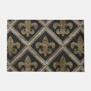 Fleur-de-lis-Mosaikfliesen Muster schwarz und gold Fußmatte