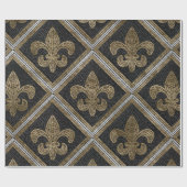 Fleur-de-lis-Mosaikfliesen Muster schwarz und gold Geschenkpapier (Flach)