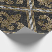 Fleur-de-lis-Mosaikfliesen Muster schwarz und gold Geschenkpapier (Ecke)