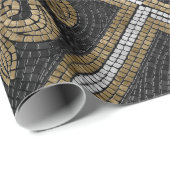 Fleur-de-lis-Mosaikfliesen Muster schwarz und gold Geschenkpapier (Rolleneckpunkt)