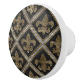 Fleur-de-lis-Mosaikfliesen Muster schwarz und gold Keramikknauf (Rechts)