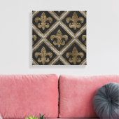 Fleur-de-lis-Mosaikfliesen Muster schwarz und gold Leinwanddruck (Insitu (Wohnzimmer))