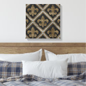 Fleur-de-lis-Mosaikfliesen Muster schwarz und gold Leinwanddruck (Insitu (Schlafzimmer))