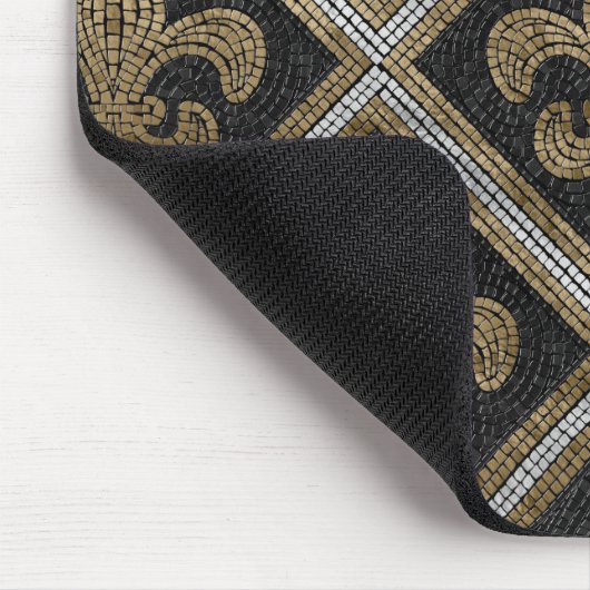 Fleur-de-lis-Mosaikfliesen Muster schwarz und gold Mousepad (Ecke)