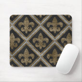 Fleur-de-lis-Mosaikfliesen Muster schwarz und gold Mousepad (Mit Mouse)