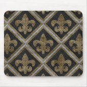 Fleur-de-lis-Mosaikfliesen Muster schwarz und gold Mousepad (Vorne)