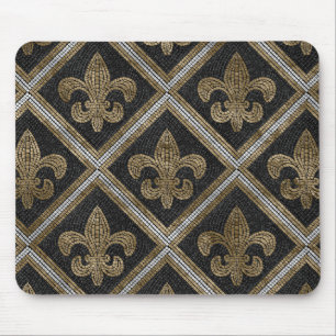 Fleur-de-lis-Mosaikfliesen Muster schwarz und gold Mousepad
