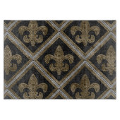 Fleur-de-lis-Mosaikfliesen Muster schwarz und gold Schneidebrett (Vorderseite)