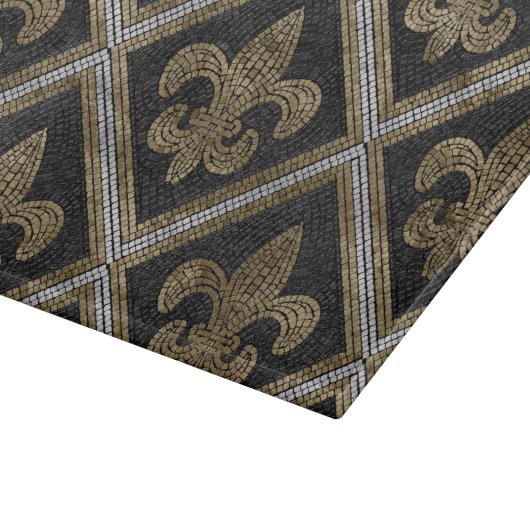 Fleur-de-lis-Mosaikfliesen Muster schwarz und gold Schneidebrett (Ecke)