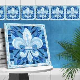 Fleur-de-lis - Mosaikkunst aus blauem Marmor Fliese