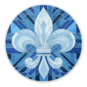 Fleur-de-lis - Mosaikkunst aus blauem Marmor Keramikknauf (Vorderseite)