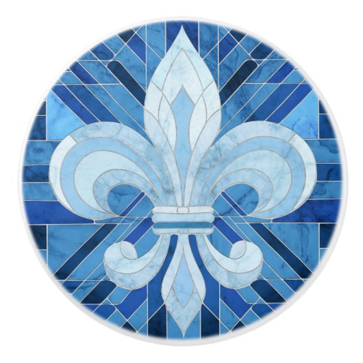 Fleur-de-lis - Mosaikkunst aus blauem Marmor Keramikknauf (Vorderseite)