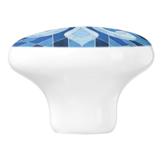 Fleur-de-lis - Mosaikkunst aus blauem Marmor Keramikknauf (Seitenansicht)