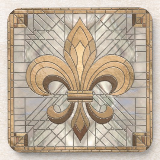 Fleur-de-lis - Mosaikkunst aus Glas Getränkeuntersetzer (Vorderseite)
