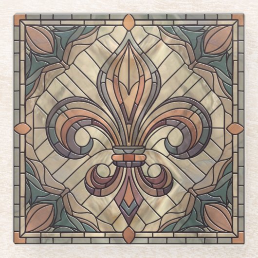Fleur-de-lis - Mosaikkunst aus Glas Glasuntersetzer (Vorderseite)