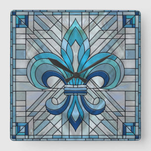Fleur-de-lis - Mosaikkunst aus Glas Quadratische Wanduhr
