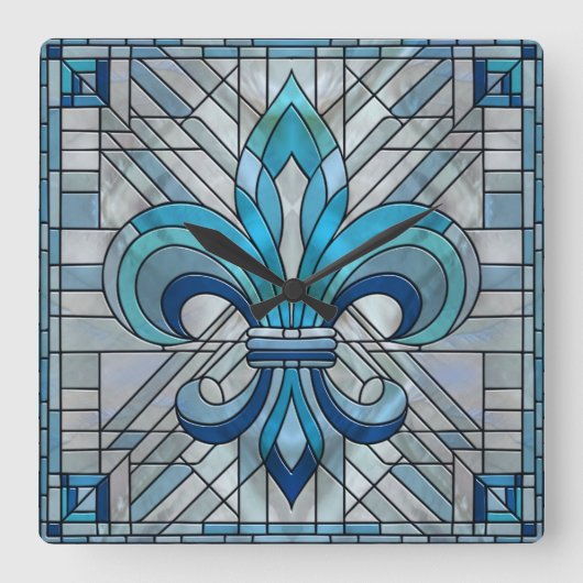 Fleur-de-lis - Mosaikkunst aus Glas Quadratische Wanduhr (Vorderseite)