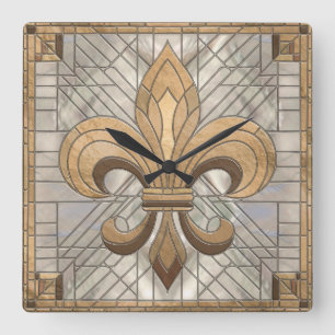 Fleur-de-lis - Mosaikkunst aus Glas Quadratische Wanduhr