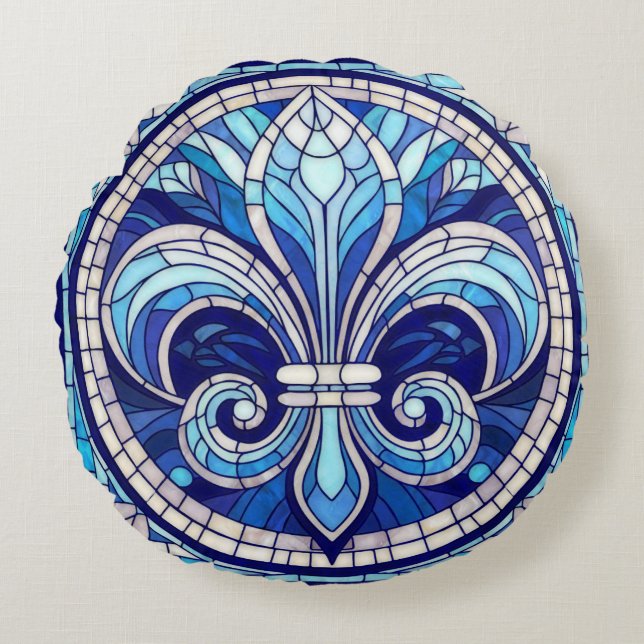 Fleur-de-lis - Mosaikkunst aus Glas Rundes Kissen (Vorderseite)