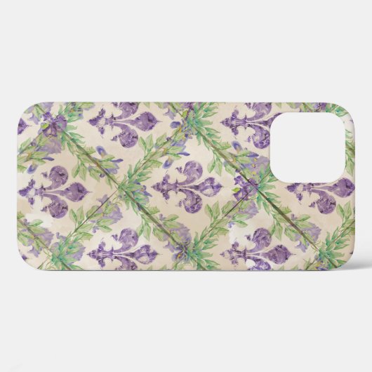 Fleur-de-lis-Muster - Aquarell Iris Case-Mate iPhone Hülle (Rückseite (Horizontal))
