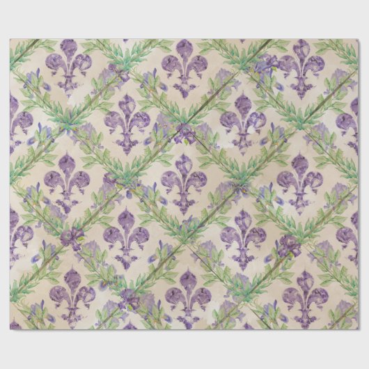 Fleur-de-lis-Muster - Aquarell Iris Geschenkpapier (Flach)