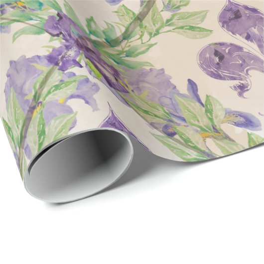 Fleur-de-lis-Muster - Aquarell Iris Geschenkpapier (Rolleneckpunkt)